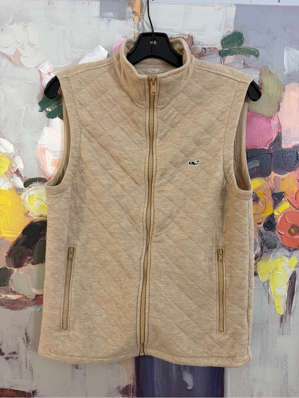 Vineyard Vines Quilted Sleeveless Vest in Beige